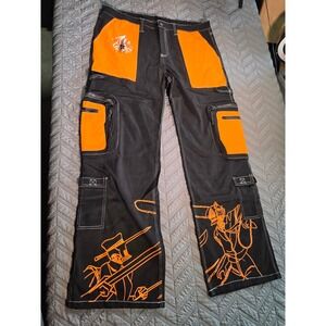 Sora Clothing Chainsaw Man Anime Cargo Pants Black Orange Mens 3XL Streetwear